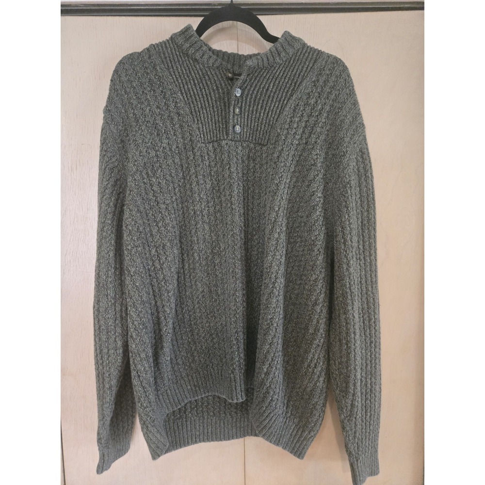 Vintage Eddie Bauer Sweater Mens Xl Brown Henley Mock Neck Cotton Knit 90s